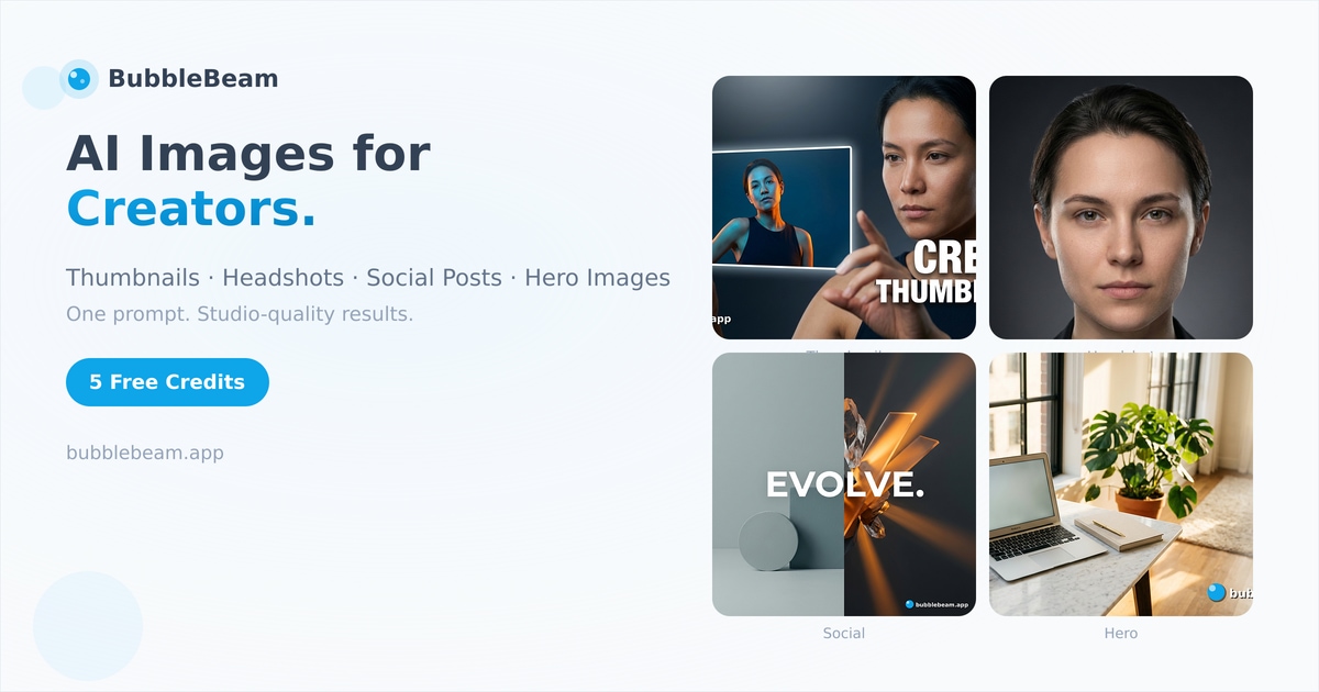 BubbleBeam - AI Image Studio for Creators | Thumbnails, Headshots ...
